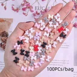 100pcs Random Mixed Resin Bowknot Bow Colorful 3D Nail Art Decorations Charms Studs Jewelry For Acrylic Nails DIY Manicure Tips
