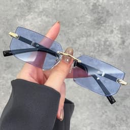 Luxury Rimless Business Rectangle Gradient Lenses Unisex Fashion Sunglasses Women Men Fashion Colored Lenses Metal Frame Glasses