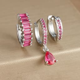 3PCS Colorful Cubic Zirconia Stainless Steel Hoop Earrings Set for Women Pendant Water Drop Earring Cartilage Piercing Jewelry