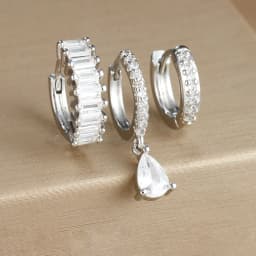3PCS Colorful Cubic Zirconia Stainless Steel Hoop Earrings Set for Women Pendant Water Drop Earring Cartilage Piercing Jewelry