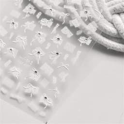 1pcs 5D Diamond Japanese White Lace Bow Nail Art Stickers Pearl Rhinestones Nail Decoration Adhesive Decals Slider DIY Accessory