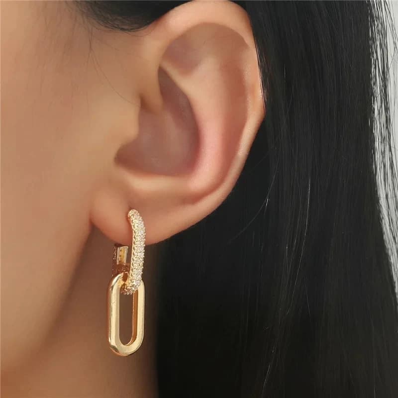 Retro Zirconia Decor Chain Design Drop Earrings Gold Silver Color Geometric Irregular Round Earrings for Women Girls Jewelry