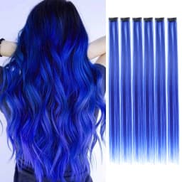 Clip in Hair Extensions Colored Party Highlights 22 Inches 6pcs/pack Multi-colors Straight Hair Synthetic Hairpieces Royal Blue