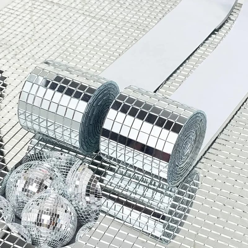 4x100cm Creative DIY Glass Mirror Stickers Mosaic Glass Self-adhesive Mirror Wall Stickers 3D Background Wall Mirror Decoration