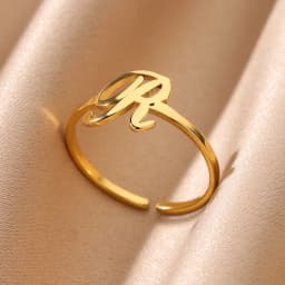 Initial Letter Rings For Women Gold Color Stainless Steel A-Z Letter Adjustable Ring Aesthetic Wedding Christmas Jewelry Gift