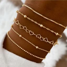 5pcs/set Exquisite Gold/Silver Color Thin Heart Chain Bracelets Set For Women Daily Wear Jewelry Accessories