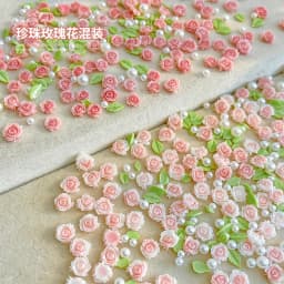 30pcs 3D Mixed Size Pearl Resin Flower Rose Nail Charms Accessories Pink Rose Red Nail Art Luxury Decoratons Supplies Parts DIY