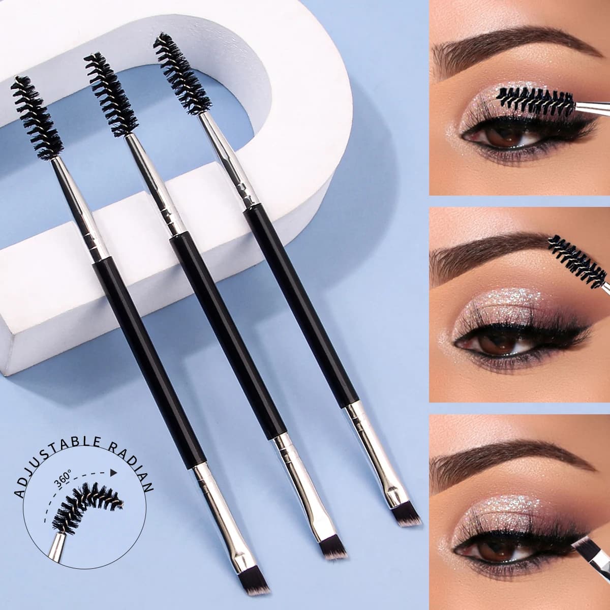3PCS Professional Single Double End Angle Eyebrow Eyelash Makeup Brush High Quality Eyebrow Pencil Eyeliner Brush