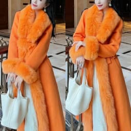 Hot Sales Double-sided Cashmere Coat Women Elegant Luxury Fox Fur Collar X-Long Over-knee Waist-Slim Large Size Woolen Coats 6XL