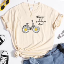 Women's Tshirt Daisy Bike Personalized Text T-Shirts Crewneck Vintage Short Sleeve Tops Korean Style Solid Color Women Tshirt
