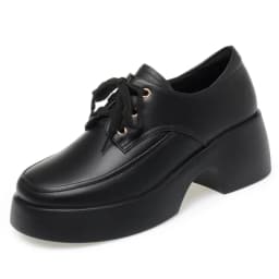 2024 Elegant Versatile Lace Up Comfortable Soft Leather Shoes Woman New Retro Thick Sole High Heel Casual Single Shoes