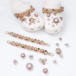 Shoe Charms DIY Diamond Pearl Chain Gemstone Decoration Buckle for Hole Shoe Charm Accessories Kids Party Girls Gift