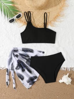 Girls Bikini Swimsuit 2026 New Solid Sling Bikinis Set Children Swimwear High Waist Three Piece Beach Bathing Suit Kids Swimming
