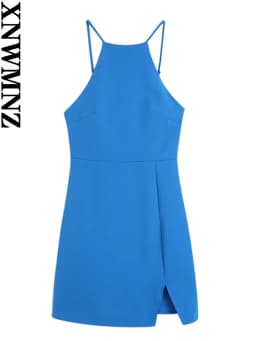 XNWMNZ women's summer solid color short dress strap adjust sleeveless 2022 fashion lady elegant dresses woman backless dress