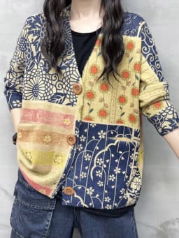 Amax luluE Korean Autumn Vintage Casual V-Neck Sweaters 2024 Womens Button Pockets Cardigans Ladies Flowers Loose Casual Clothes