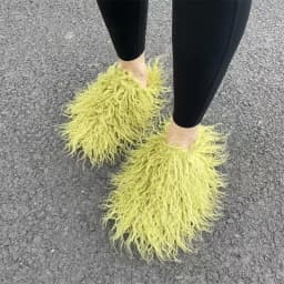 Pantuflas De Peluches Slip On Zapatillas Fluffy Plush Fuzzy Faux Mongolian Fur Slippers Goat Hair Fur Slides Slippers For Women