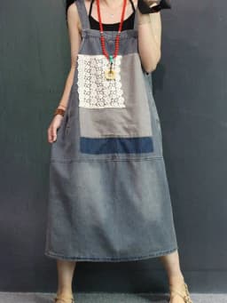 Amax LuluE Korean Summer Fashion Dresses Womens Patchwork Denim Cestidos Ladies Luxury Lace Blue Vintage Casual Elegant Clothes