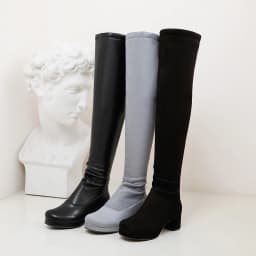 Oversized Stretch PU Thick Heel Platform Over-The-Knee Boots Thick Heel Flock Flock Synthetic Short Plush Elastic Sleeve Shoes