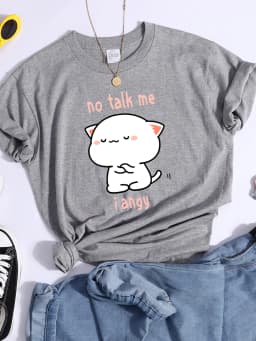 No Talk Me I Angy Arrogant Cat Kawaii T Shirt Womens Fashion Street Crop Top Hip Hop Cool Clothes Summer Casual Women T-Shirt