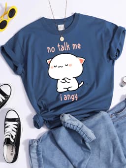 No Talk Me I Angy Arrogant Cat Kawaii T Shirt Womens Fashion Street Crop Top Hip Hop Cool Clothes Summer Casual Women T-Shirt