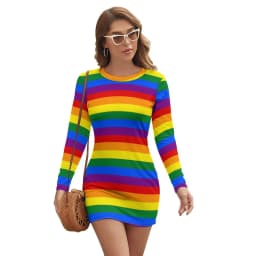 Vintage Striped Print Dress Long Sleeve Black White Vertical Stripes Night Club Dresses Autumn Lady Street Fashion Bodycon Dress