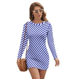 Vintage Striped Print Dress Long Sleeve Black White Vertical Stripes Night Club Dresses Autumn Lady Street Fashion Bodycon Dress