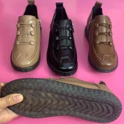 Mother Fashion Artificial Leather Flat Shoes Handmade Low Heels Women Antiskid Loafers Woman Flats