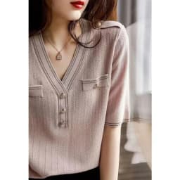 Small fragrant wind knitted ice silk short sleeve women's summer new buckle bottom half sleeve temperament cotton thread T-shirt