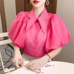 Summer Women's Tops Diamond Point Collar Lantern Short Sleeve White Shirt Korean Fashion Designer Women's Clothing Office