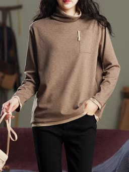 Amax luluE 2025 Turtleneck Loose Long Sleeve Tee Shirt Women Casual Green Tops Female Clothes Solid Color Basic Winter T-shirts