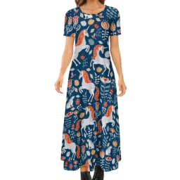 Colorful Horse Art Dress Lady's Secret Horses Racing Kawaii Maxi Dress Street Wear Bohemia Long Dresses Pattern Oversize Vestido