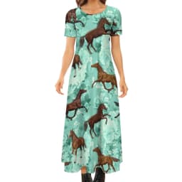 Colorful Horse Art Dress Lady's Secret Horses Racing Kawaii Maxi Dress Street Wear Bohemia Long Dresses Pattern Oversize Vestido