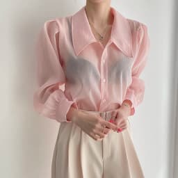 Clothland Women Sweet Transparent Organza Blouse Long Sleeve Pink Black Shorts Female Chic Casual Tops Blusa LA448