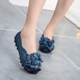 Vintage Real Leather Ballet Flats Shoes Women's Loafers Anti Skid Blue Moccasins Ladies Waterproof Driving Shoes Big Size 42