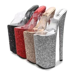 26CM Sequins Platform Super High Heels Sandals Stiletto Ladies Transparent Models Shoes Slippers Summer Nightclub Women's Pumps