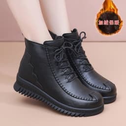 High Quality Black Ankle Boots for Women Leather Booties Zip Deco Woman Winter 2026 Waterproof Rain Snow Boots Ladies Fur Shoes