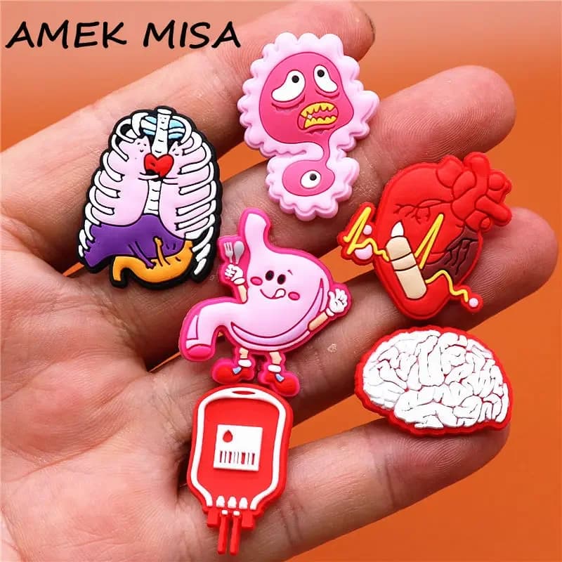 1pcs Human Organs Shoe Charms Heart Brain Stomach PVC Shoe Accessories Decoration Clog Pins Fit Party Kids Gifts