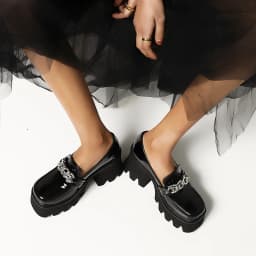 Square Toe Metal Chain Platform Street Trendy Shoes Super High Thick Heel Waterproof Platform Unisex Punk Style Fashion Pumps