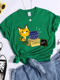 Sarcastic Comments Kawaii Cat T-Shirt Women Fashion Casual T Shirts Street Hip Hop Crop Top Cool Sport Breathable Female Tshirts