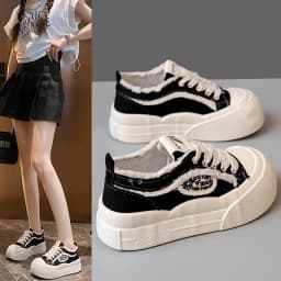Wide Feet Round Toe Canvas Loafers Women's Leisure Lace Up Sneakers Platform Blue Pink Plimsolls Shoes Student Running Shoes