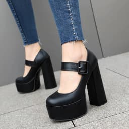 Super High Thick Heel Waterproof Platform Shallow Square Buckle Women's High Heels Party Wearing Orange Women's Pumps