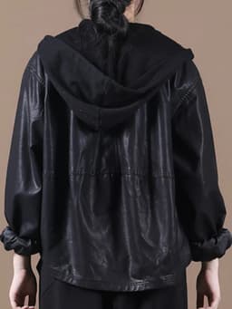 Amax LuluE Spring European Outerwear Womens Black Faux Leather Jacket Ladies Punk Casual Pu Biker Coat Loose Motorcycle Clothing