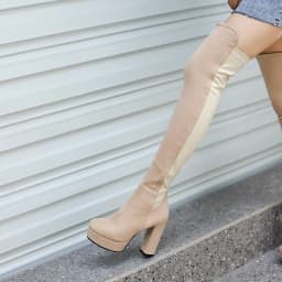 2025 New Waterproof Platform Stitching Over-The-Knee Women's Boots Super High Thick Heel Suede Short Plush PU Long Boots