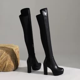 2025 New Waterproof Platform Stitching Over-The-Knee Women's Boots Super High Thick Heel Suede Short Plush PU Long Boots
