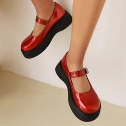 Sweet Dark Blue Mary Jane Shoes Japanese Kawaii Shiny Patent Leather Metal Belt Buckle Women's Pumps Platform Heel Shoes