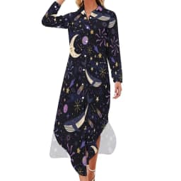 Vintage Moon Casual Dress Tarot Art Collage Aesthetic Dresses V Neck Trendy Chiffon Dress Long Sleeve Print Vestido Big Size 5XL