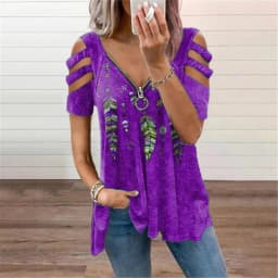 New Summer Cold Shoulder Leopard Print Zipper V-Neck Loose Casual Ladies Shirt Tops Spring Sexy Women Blouse 2022 New Clothes