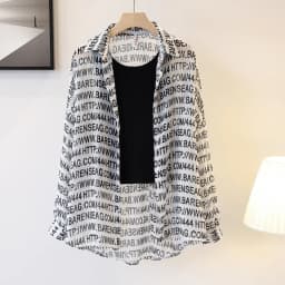 Women's Chiffon T-shirt Letter Plaid Tee Shirts Female Summer Loose Top Long Sleeve T-shirts See Through Thin Tops Coat