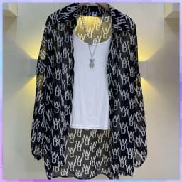 Women's Chiffon T-shirt Letter Plaid Tee Shirts Female Summer Loose Top Long Sleeve T-shirts See Through Thin Tops Coat