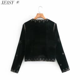 Women's Retro Palace Style Heavy Industry Embroidery Sequins Decorative Velvet Short Cardigan Jacket Autumn And Winter